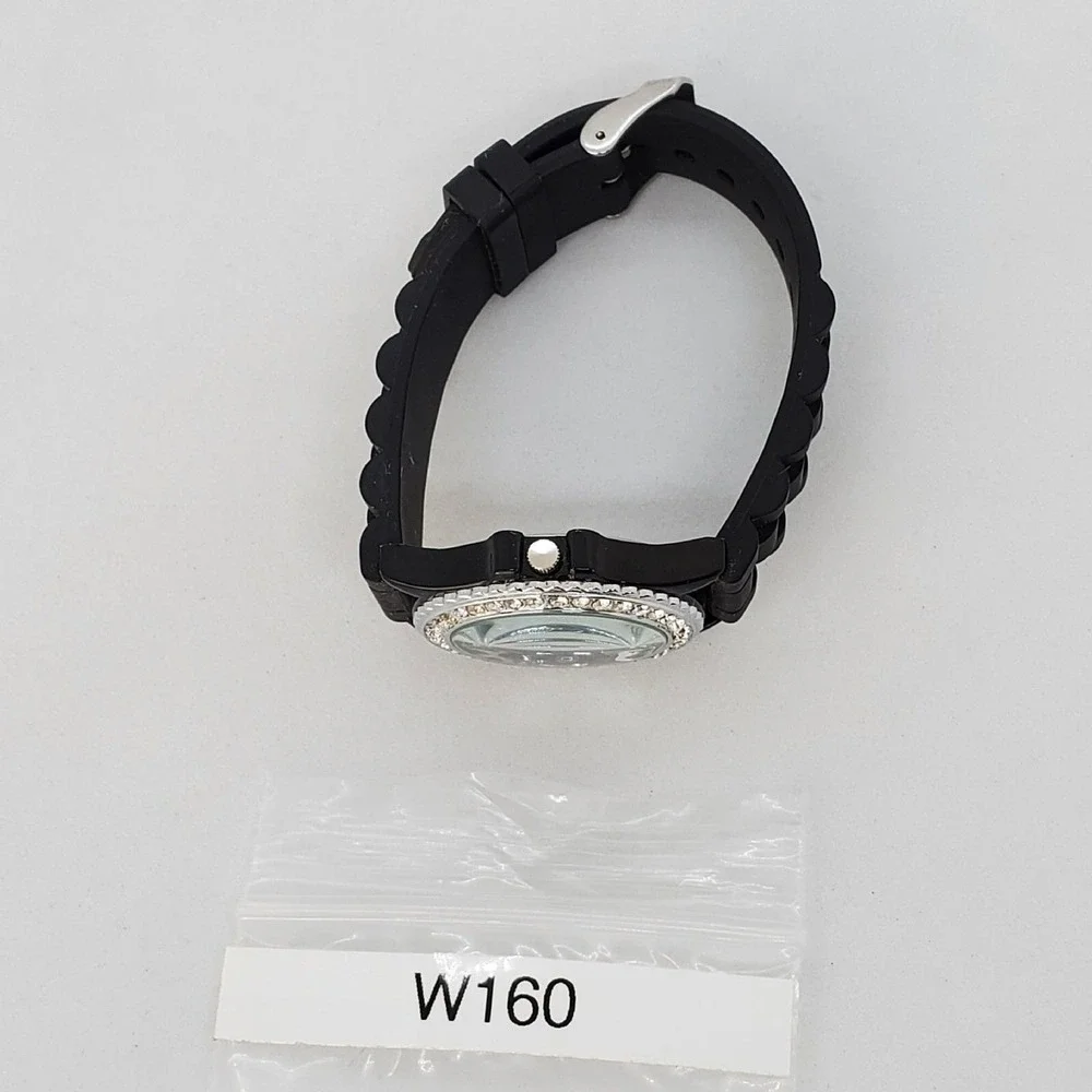 Women's Watch 38MM Black Dial Black Plastic‎ Bands Crystal Bezel New Battery